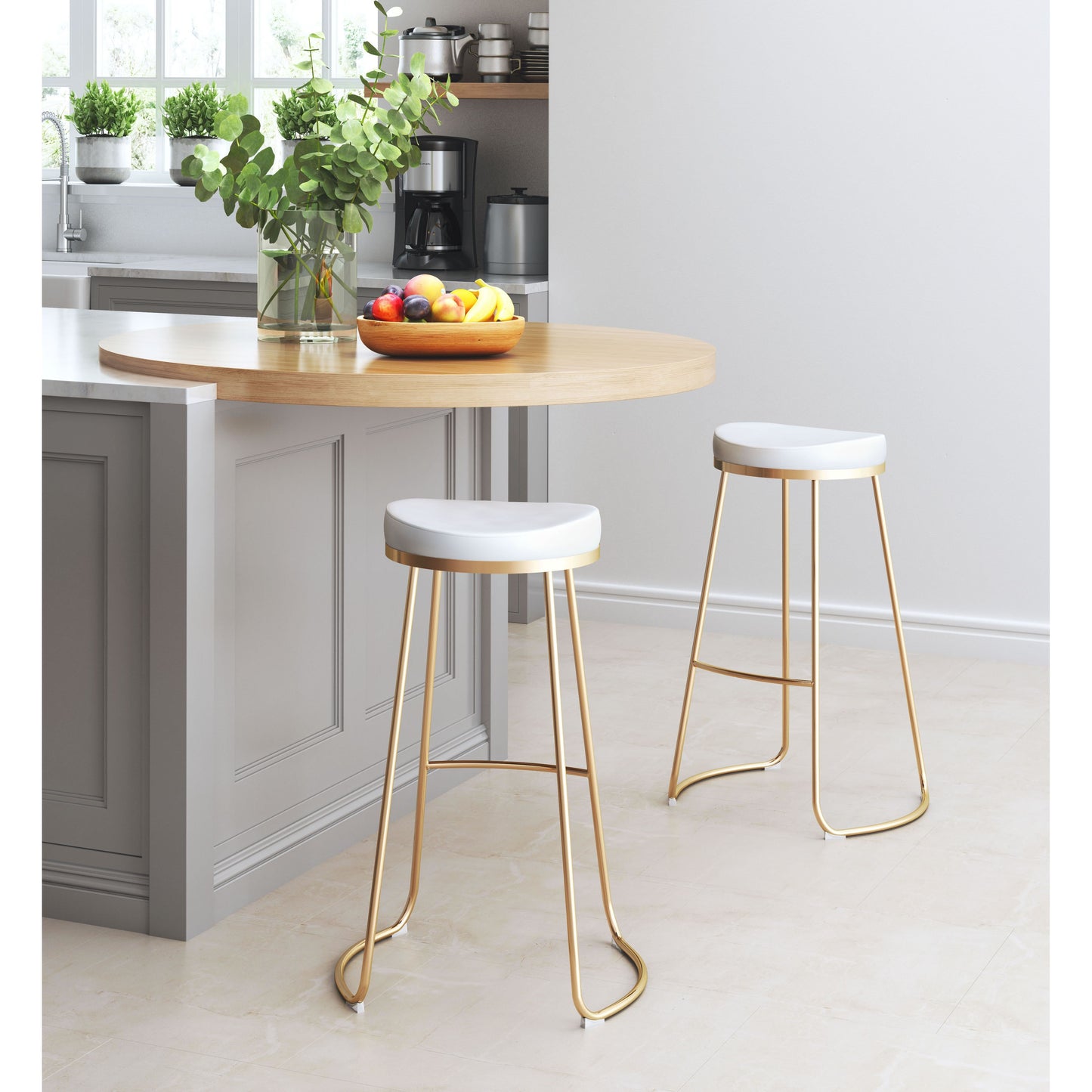 Bree Barstool (Set of 2) White & Gold